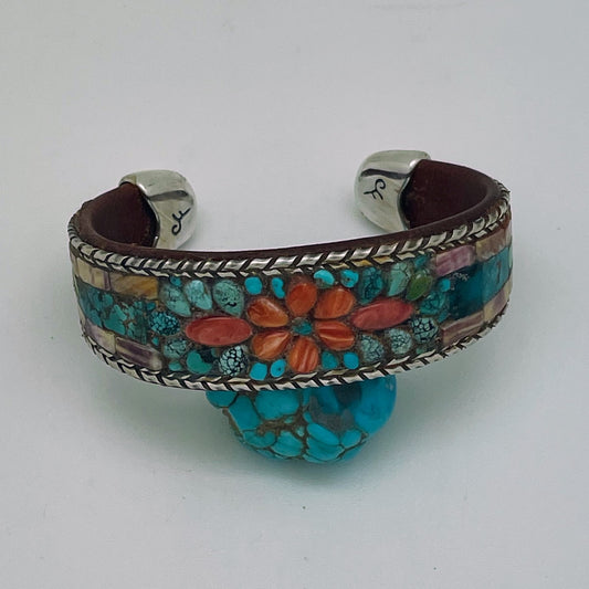 Turquoise Floral Inlay Cuff