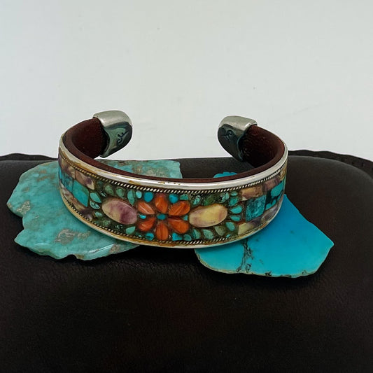 Turquoise Floral Inlay Cuff