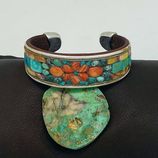 Turquoise Floral Inlay Cuff