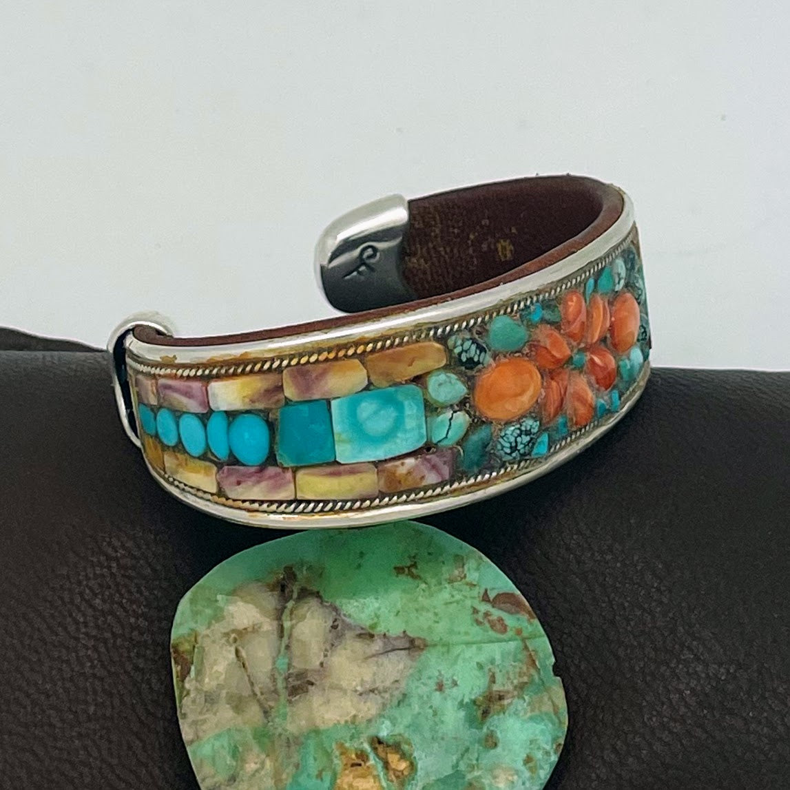 Turquoise Floral Inlay Cuff