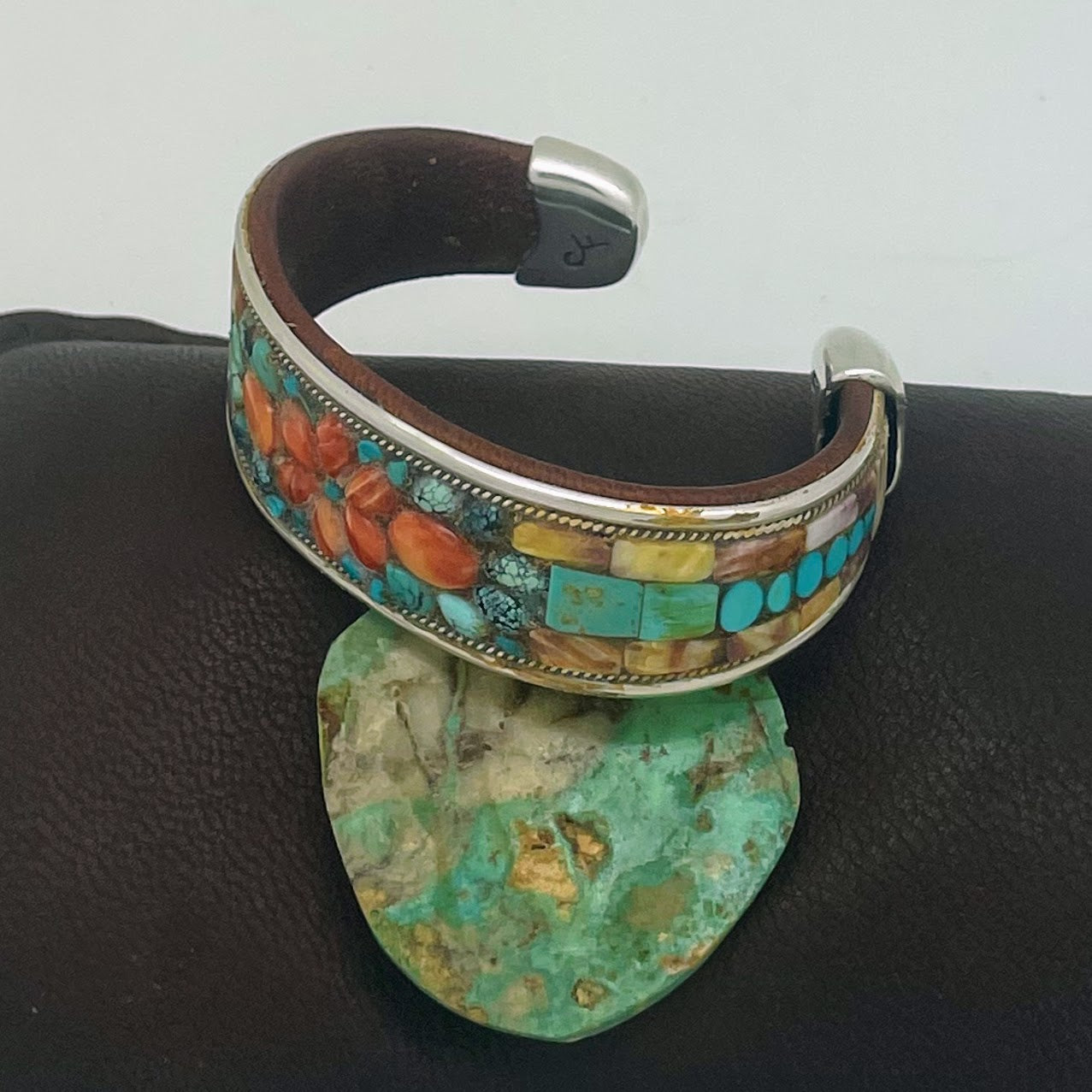 Turquoise Floral Inlay Cuff